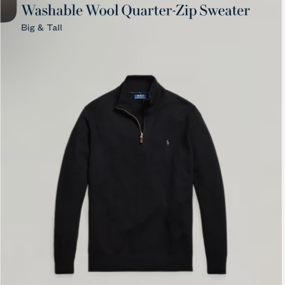 POLO RALPH LAUREN Men’s Big & Tall Wool Quarter-Zip Knit Sweater Black NWOT - Picture 8 of 11